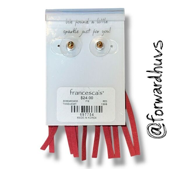 Francesca’s Brass Tone Triangle Red Suede Fringe Earrings - Picture 4 of 7